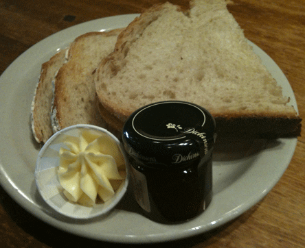 Lightly toasted Sagehouse Bakery Sourdough Bread with Strawberry Preserves