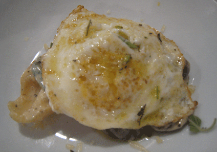 Boca08 Bruscetta with Mushrooms, Fried Egg, Truffle Oil and Reggianito (an Argentinian cheese)
