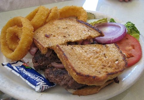 Patty melt with onion rings