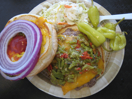 Green chile cheeseburger at the Village Grill in Moriarty