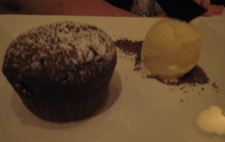 Warm Chocolate Cake with a Molten Chocolate Center and Vanilla Ice Cream