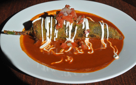 Duck Relleno: Anaheim, Canela Duck Confit, Goat Cheese, Manchamantel Canela Sauce 