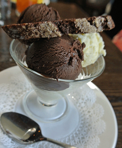Chocolate and Vanilla Gelato with Chocolate Biscotti from Farina Alto