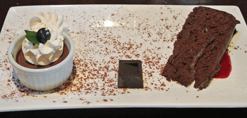 Chocolate Decadence Trio: Chili Lime Chocolate Pot's du Creme, Peanut Butter Truffle and Flourless Chocolate Torte