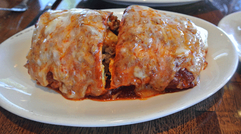 Breakfast Burrito smothered in red chile from Dr. Field Goods in Santa Fe