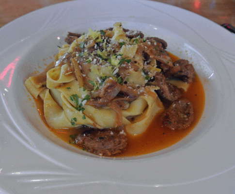 Ribbon Pasta with Sausage (Pappardelle con Salsiccia) - Haas made Italian sausage, braised kale, pappardelle pasta, pecorino