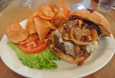 Green Chile Cheeseburger with Grilled Onions from the Santa Fe Bite